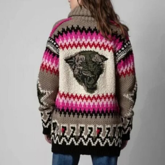 Zadig & Voltaire Zelly Tiger Knit Cardigan Sweater - Picture 1 of 11